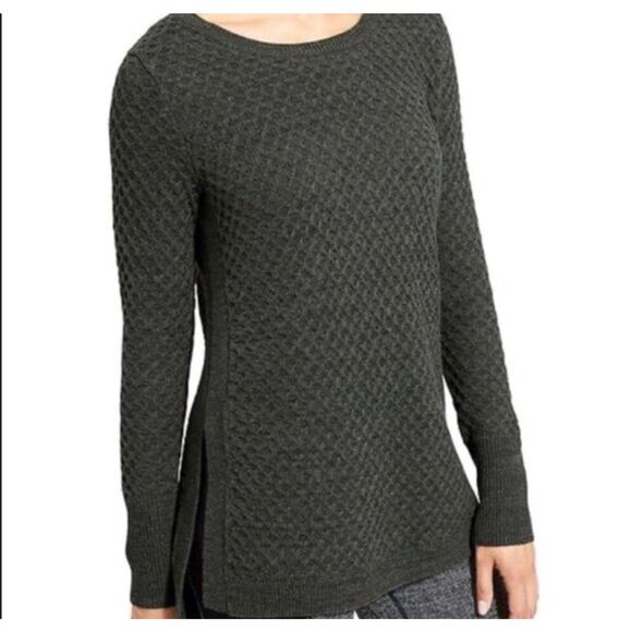 Athleta Thermal Honeycomb Sweater Womens Small Gray Wool Blend Side Slits - Picture 2 of 7